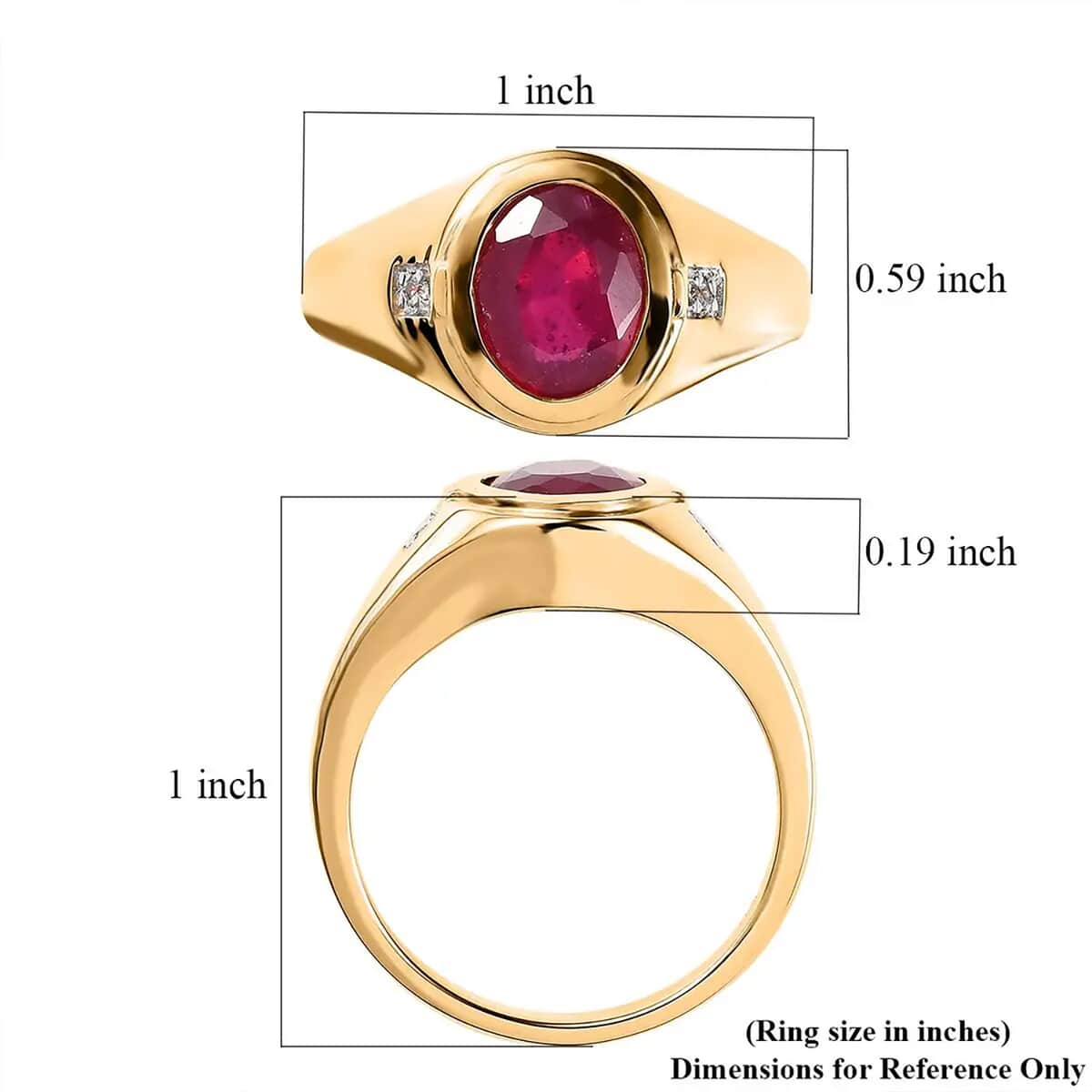 Niassa Ruby (FF) and White Zircon Men's Ring in Vermeil Yellow Gold Over Sterling Silver (Size 10.0) 3.40 ctw image number 6