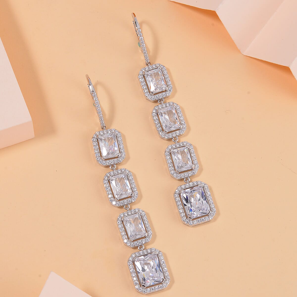 Lustro Stella Finest CZ Statement Earrings in Rhodium Over Sterling Silver 30.10 ctw image number 1