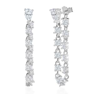 Lustro Stella Finest CZ Huggie Hoop Chain Earrings in Rhodium Over Sterling Silver 4.25 ctw