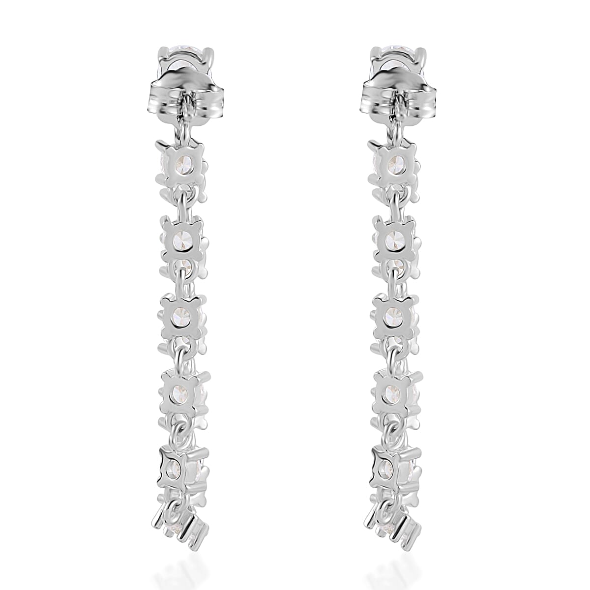 Lustro Stella Finest CZ Huggie Hoop Chain Earrings in Rhodium Over Sterling Silver 4.25 ctw