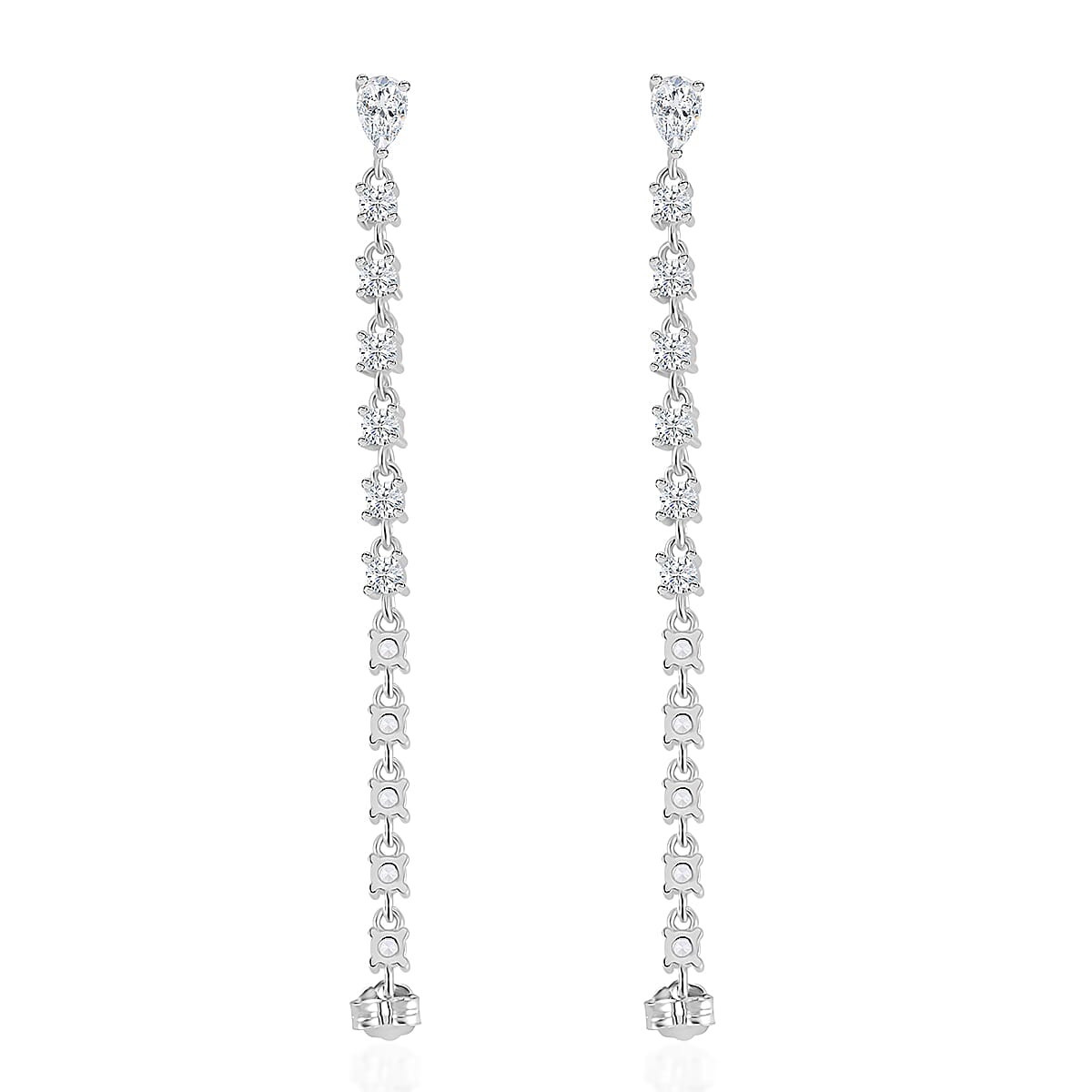 Lustro Stella Finest CZ Huggie Hoop Chain Earrings in Rhodium Over Sterling Silver 4.25 ctw