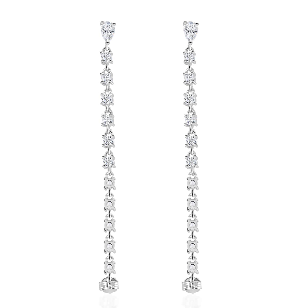 Lustro Stella Finest CZ Huggie Hoop Chain Earrings in Rhodium Over Sterling Silver 4.25 ctw image number 5