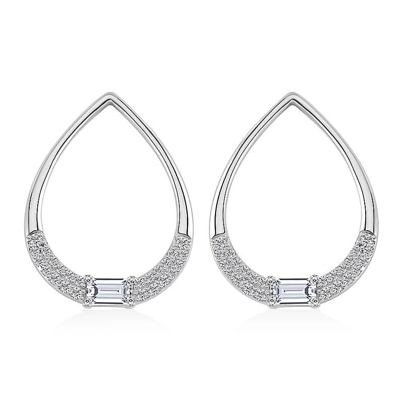 Lustro Stella Finest CZ Earrings in Rhodium Over Sterling Silver