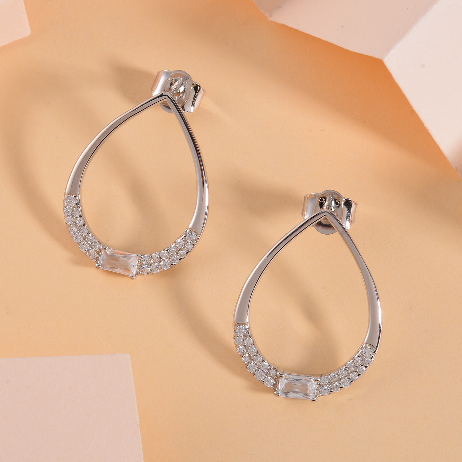 Lustro Stella Finest CZ Earrings in Rhodium Over Sterling Silver