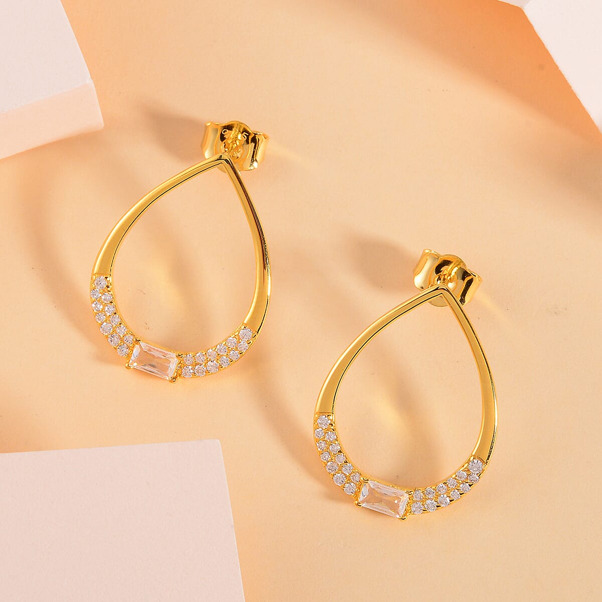 Lustro Stella Finest CZ Earrings in 14K Yellow Gold Over Sterling Silver image number 1
