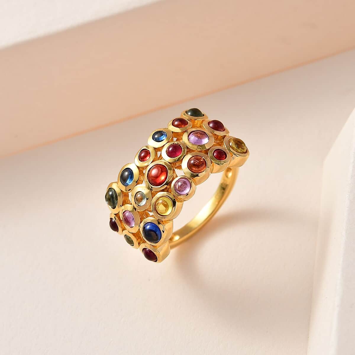 Premium Multi Sapphire Bubble Band Ring in Vermeil Yellow Gold Over Sterling Silver (Size 6.0) 2.35 ctw image number 1