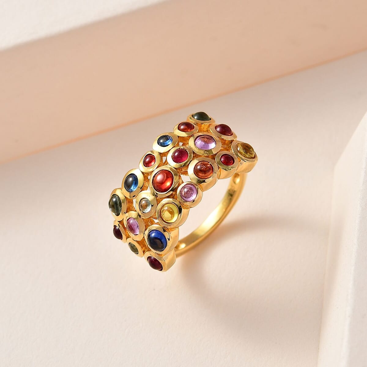 Premium Multi Sapphire Bubble Band Ring in Vermeil Yellow Gold Over Sterling Silver (Size 7.0) 2.35 ctw image number 1