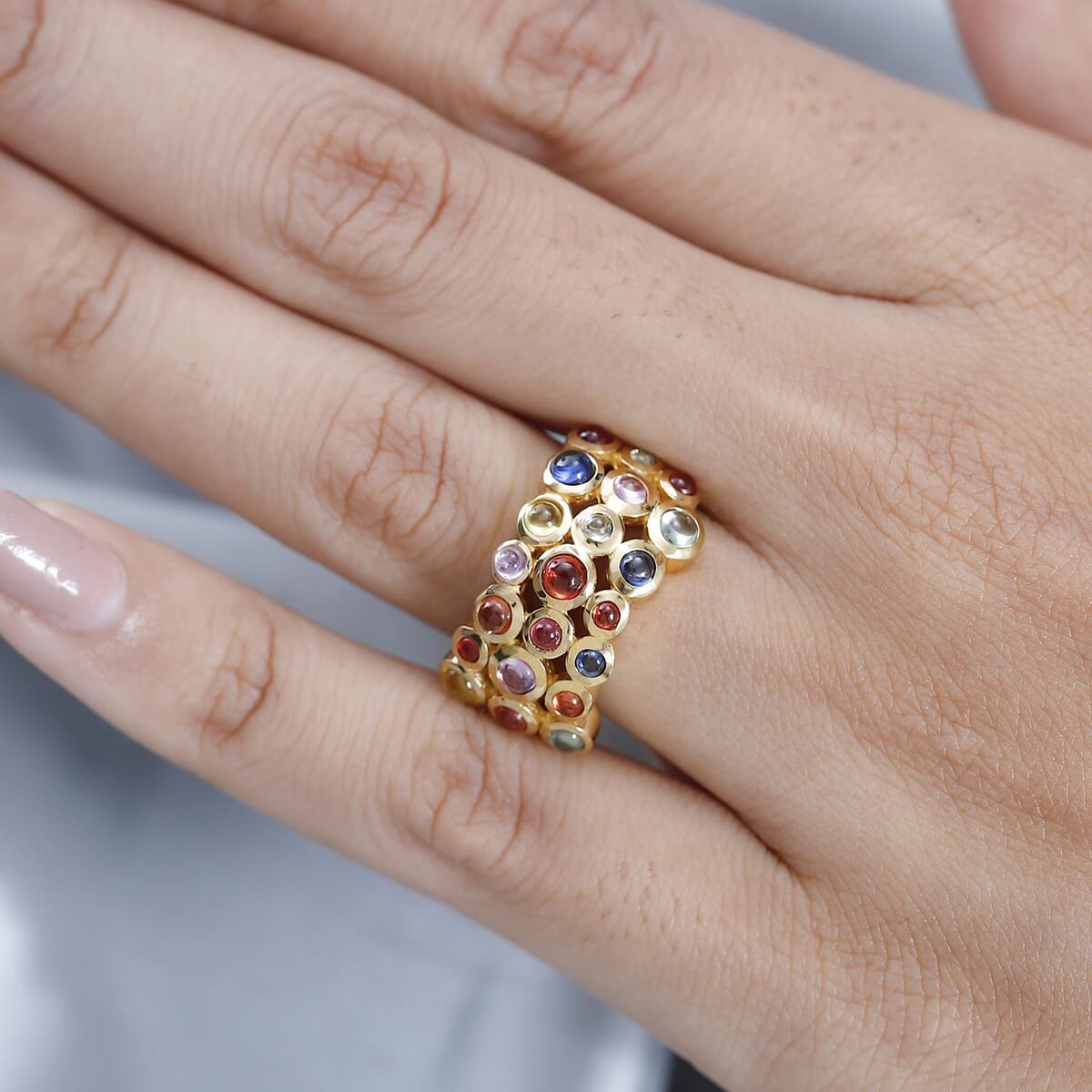 Premium Multi Sapphire Bubble Band Ring in Vermeil Yellow Gold Over Sterling Silver (Size 7.0) 2.35 ctw image number 2