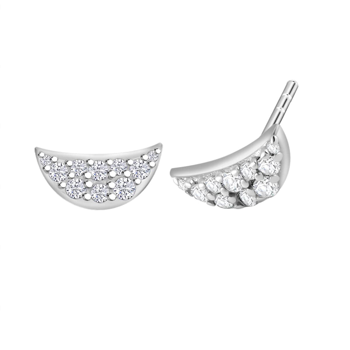 Lustro Stella Finest CZ Half Moon Stud Earrings in Rhodium Over Sterling Silver image number 0