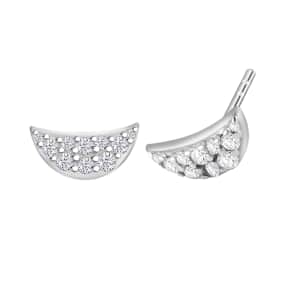 Lustro Stella Finest CZ Half Moon Stud Earrings in Rhodium Over Sterling Silver