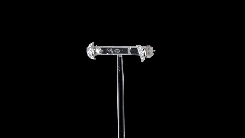 Lustro Stella Finest CZ Half Moon Stud Earrings in Rhodium Over Sterling Silver