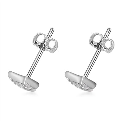 Lustro Stella Finest CZ Half Moon Stud Earrings in Rhodium Over Sterling Silver