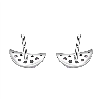 Lustro Stella Finest CZ Half Moon Stud Earrings in Rhodium Over Sterling Silver