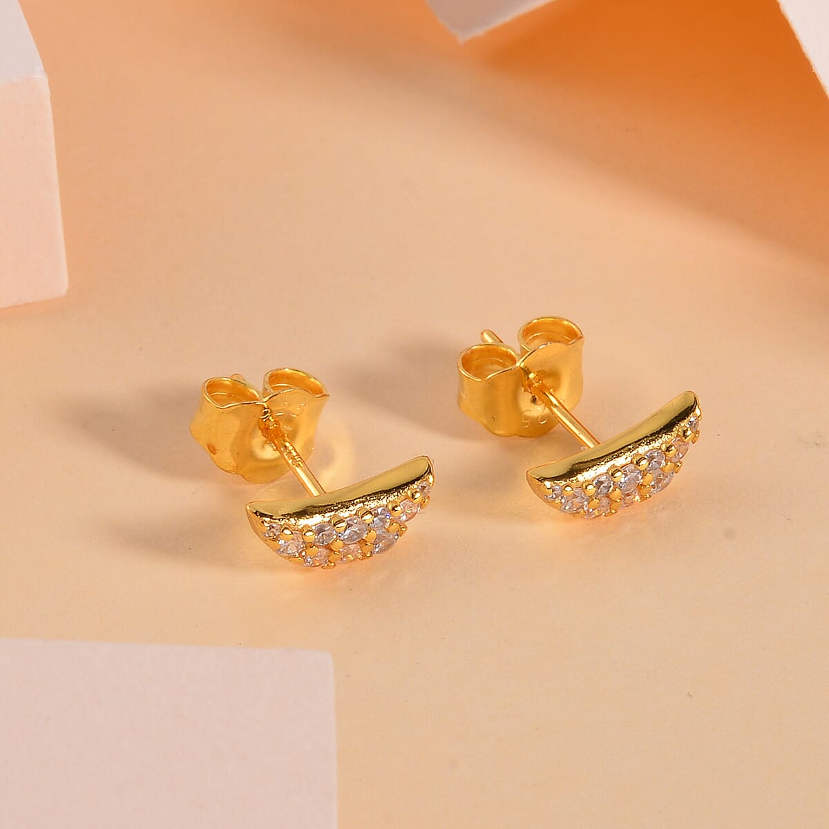 Lustro Stella Finest CZ Half Moon Stud Earrings in 14K Yellow Gold Over Sterling Silver image number 1