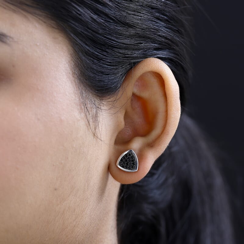 Thai Black Spinel Stud Earrings in Platinum Over Sterling Silver 0.75 ctw