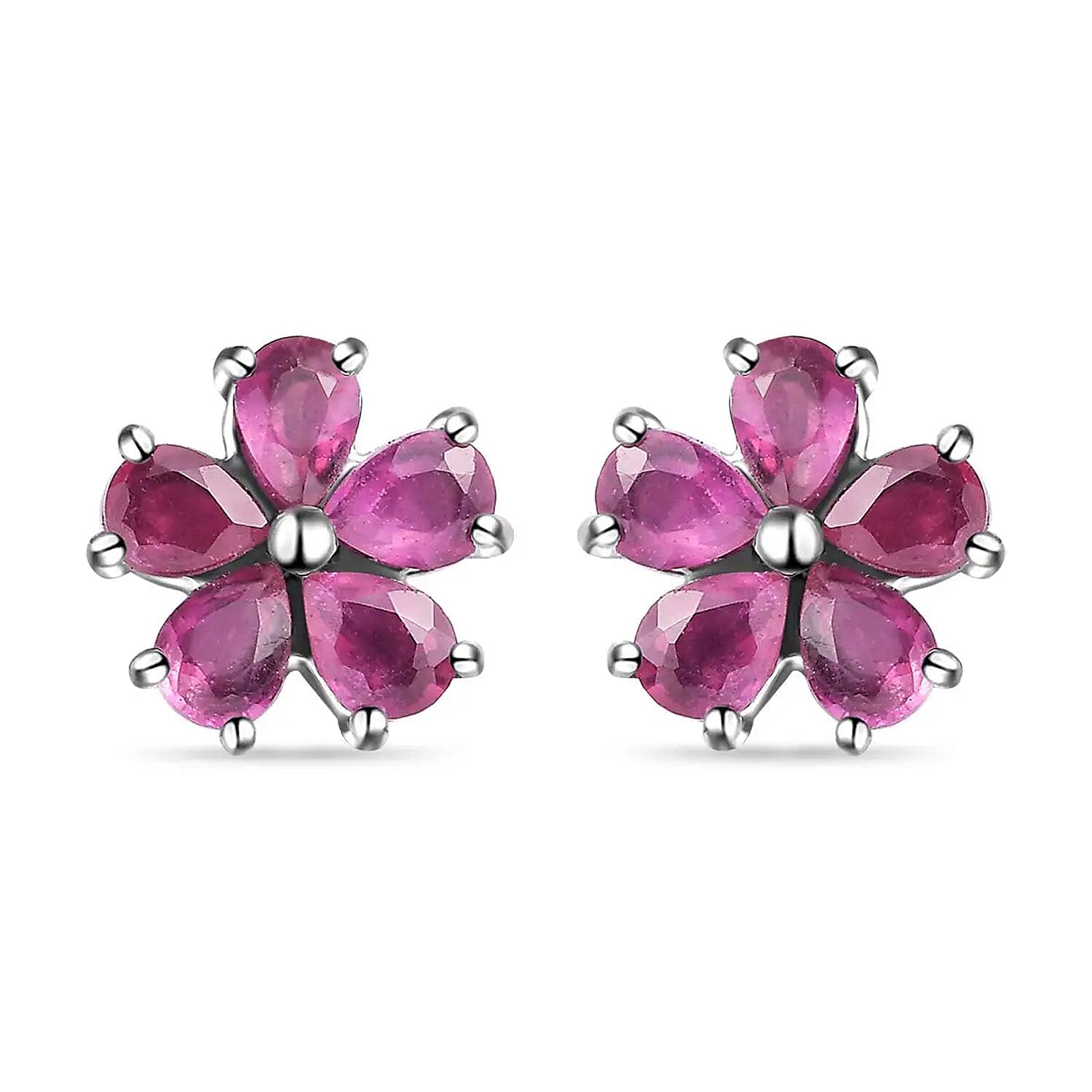 Niassa Ruby (FF) Floral Stud Earrings in Stainless Steel 2.00 ctw