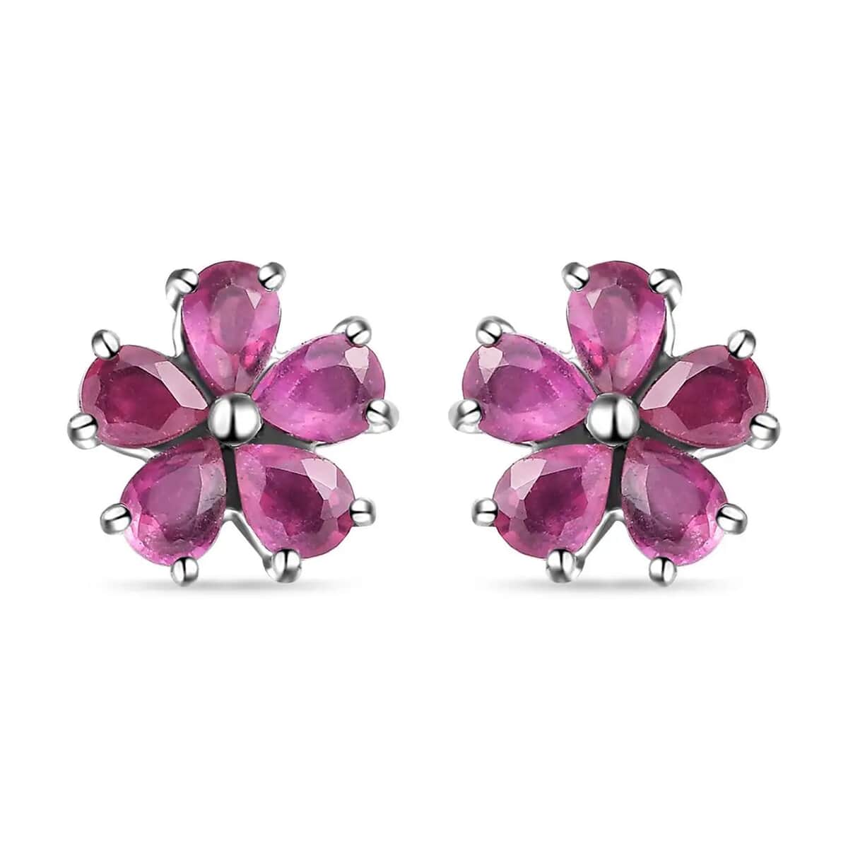 Niassa Ruby (FF) Floral Stud Earrings in Stainless Steel 2.00 ctw image number 0