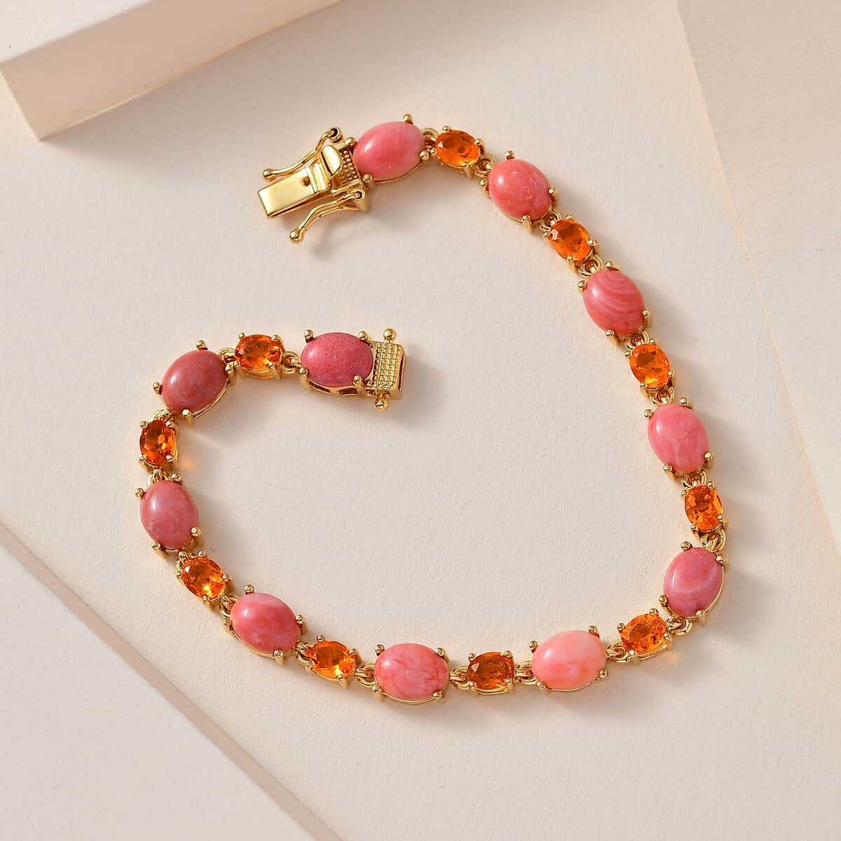 Premium Oregon Sunrise Peach Opal and Salamanca Fire Opal 15.40 ctw Bracelet in Vermeil Yellow Gold Over Sterling Silver (7.25 In) image number 1