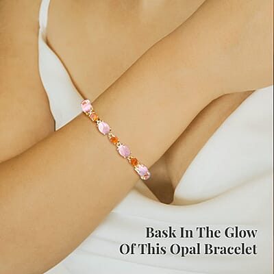 Premium Oregon Sunrise Peach Opal and Salamanca Fire Opal 15.40 ctw Bracelet in Vermeil Yellow Gold Over Sterling Silver (7.25 In)