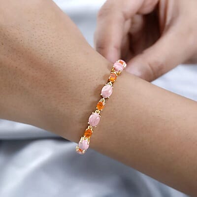 Premium Oregon Sunrise Peach Opal and Salamanca Fire Opal 15.40 ctw Bracelet in Vermeil Yellow Gold Over Sterling Silver (7.25 In)