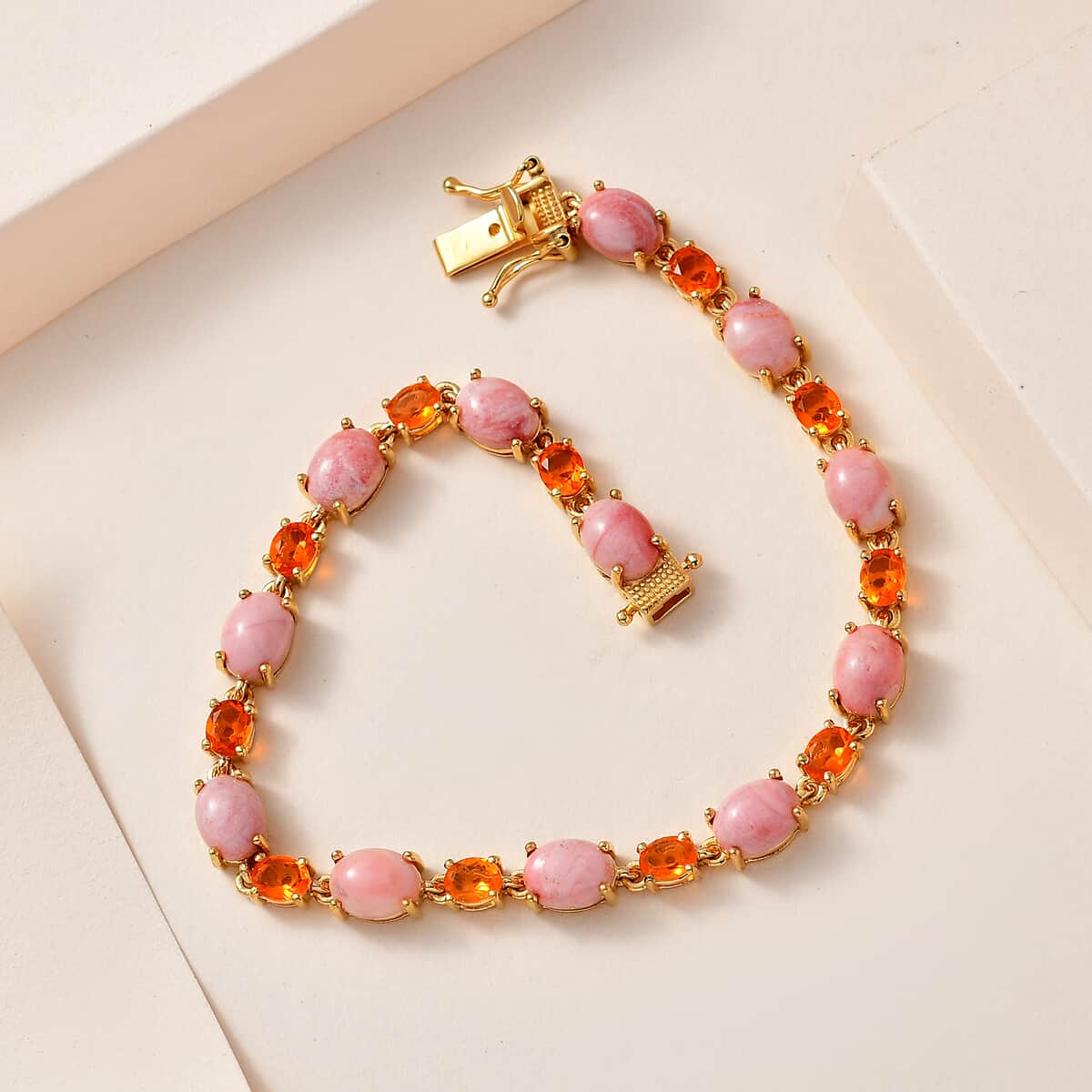Premium Oregon Sunrise Peach Opal and Salamanca Fire Opal Bracelet in Vermeil Yellow Gold Over Sterling Silver (8.00 In) 16.80 ctw image number 1