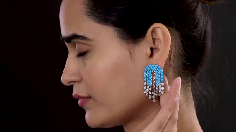 Sleeping Beauty Turquoise and White Zircon Chandelier Statement Earrings in Platinum Over Sterling Silver 17.35 ctw