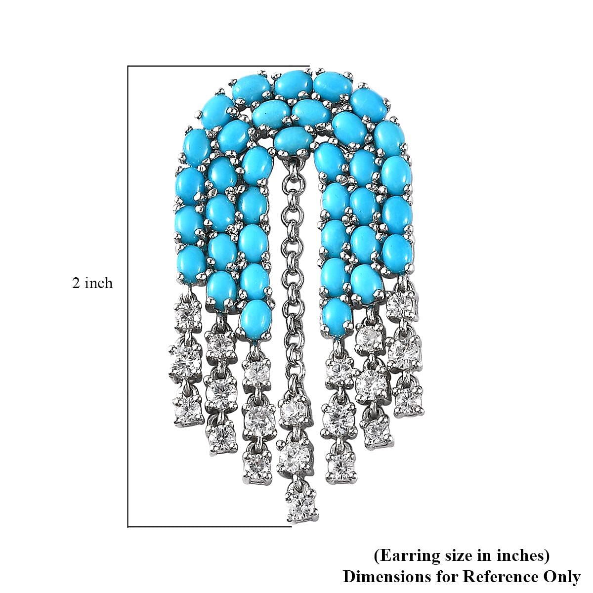Sleeping Beauty Turquoise and White Zircon Chandelier Statement Earrings in Platinum Over Sterling Silver 17.35 ctw