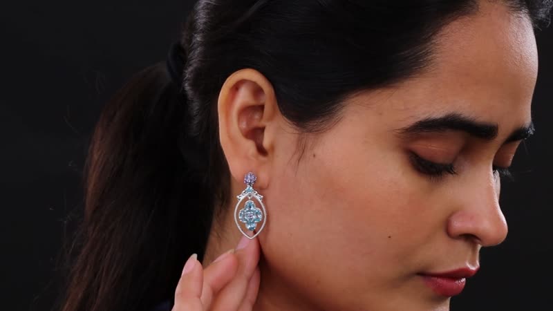 Blue Zircon and Tanzanite Earrings in Platinum Over Sterling Silver 6.50 ctw