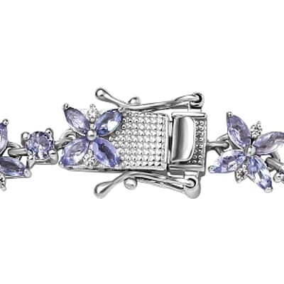 Tanzanite and White Zircon 10.20 ctw Cluster Bracelet in Rhodium Over Sterling Silver (7 In) (14.23 g)