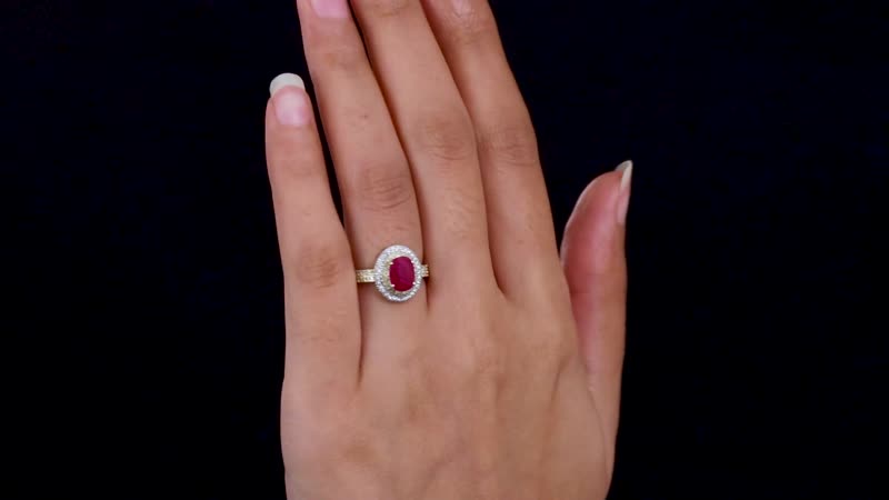 Luxoro 14K Yellow Gold AAA Montepuez Ruby, I2-I3 Natural Yellow and White Diamond Double Halo Ring (Size 7.5) 1.90 ctw