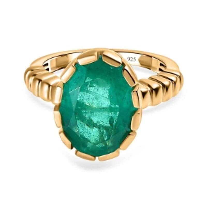 Emeraldine Triplet Quartz 6.41 ctw Ring in Vermeil Yellow Gold Over Sterling Silver (Size 11.5)
