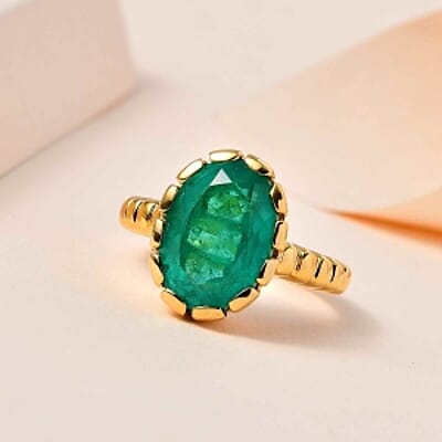 Emeraldine Triplet Quartz 6.41 ctw Ring in Vermeil Yellow Gold Over Sterling Silver (Size 11.5)