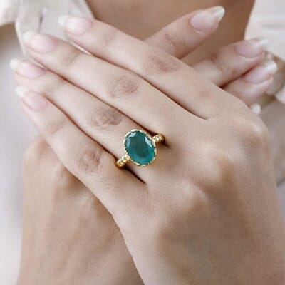 Emeraldine Triplet Quartz 6.41 ctw Ring in Vermeil Yellow Gold Over Sterling Silver (Size 11.5)