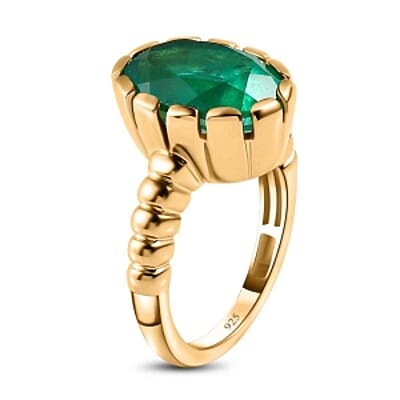 Emeraldine Triplet Quartz 6.41 ctw Ring in Vermeil Yellow Gold Over Sterling Silver (Size 11.5)