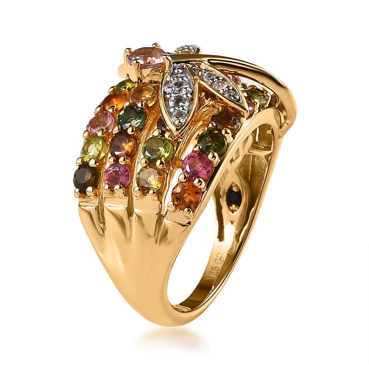 GP Trionfo Collection Premium Multi-Tourmaline and White Zircon Dragonfly Ring in Vermeil Yellow Gold Over Sterling Silver (Size 10.0) 3.20 ctw image number 3