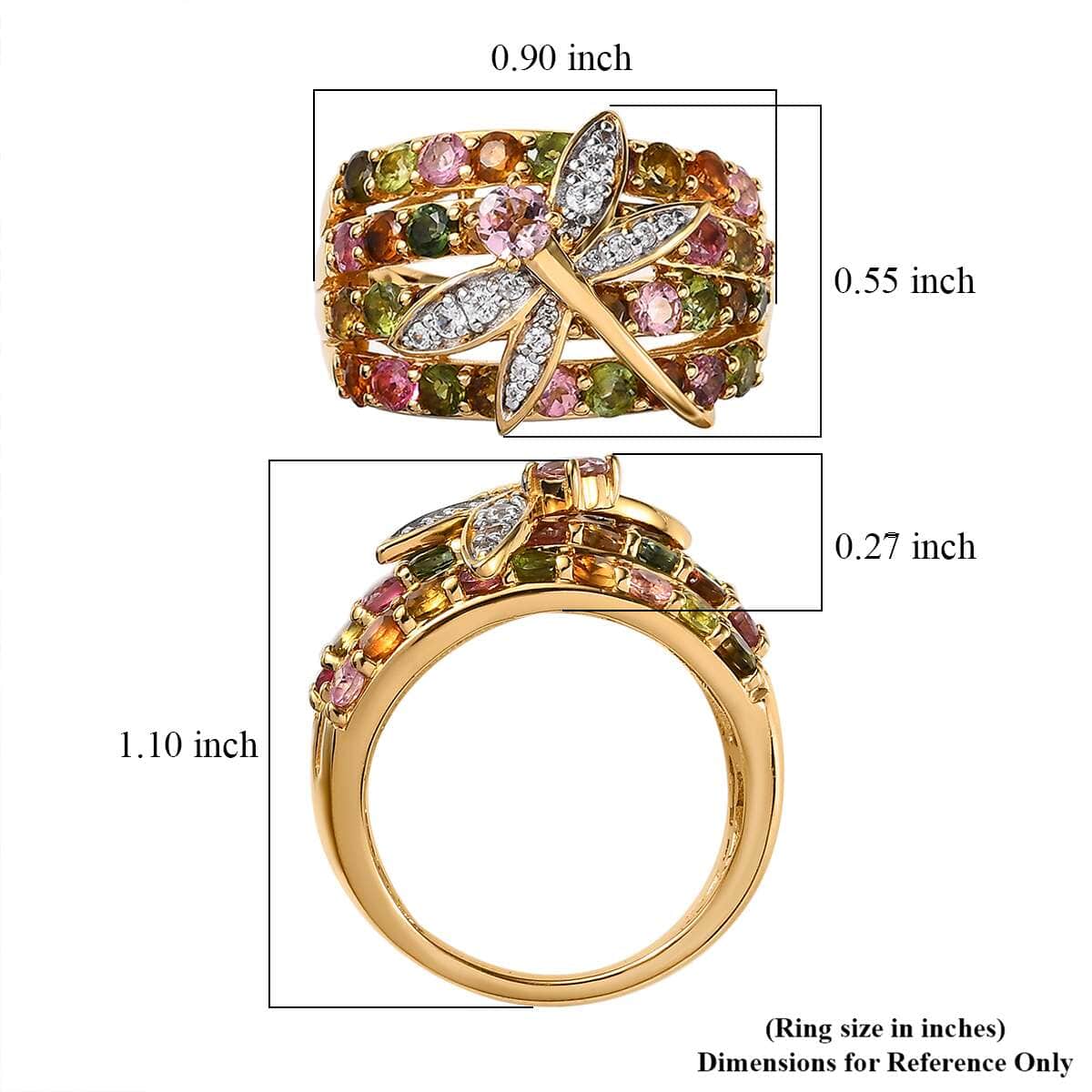 GP Trionfo Collection Premium Multi-Tourmaline and White Zircon Dragonfly Ring in Vermeil Yellow Gold Over Sterling Silver (Size 10.0) 3.20 ctw image number 5