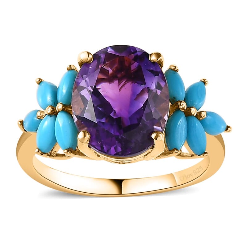 Premium Mashamba Amethyst and Sleeping Beauty Turquoise Ring in Vermeil Yellow Gold Over Sterling Silver (Size 10.0) 4.25 ctw