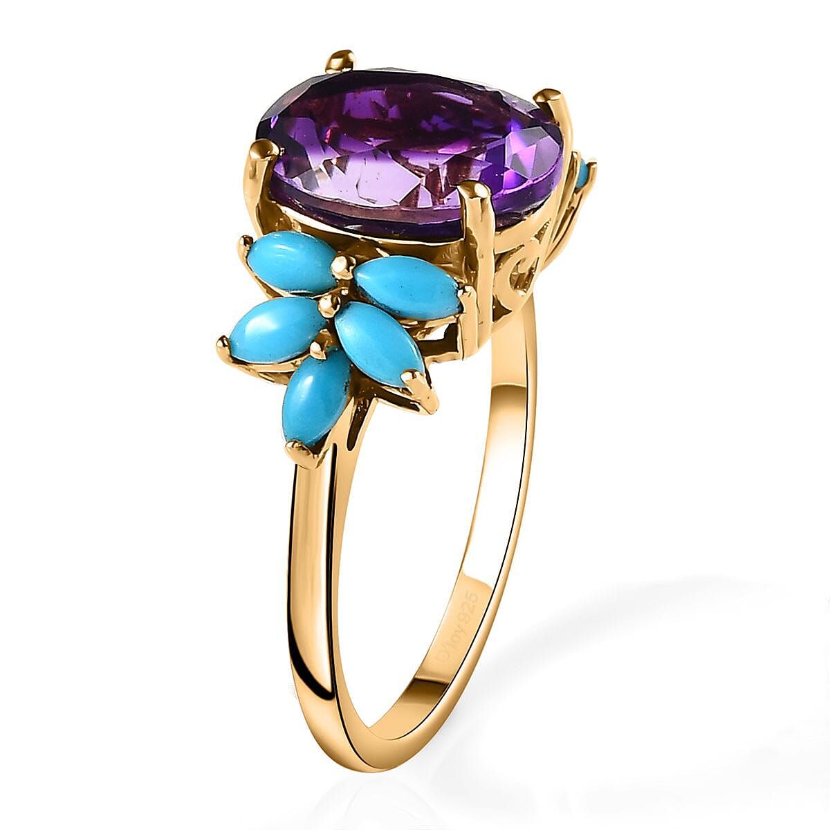 Premium Mashamba Amethyst and Sleeping Beauty Turquoise Ring in Vermeil Yellow Gold Over Sterling Silver (Size 10.0) 4.25 ctw image number 3