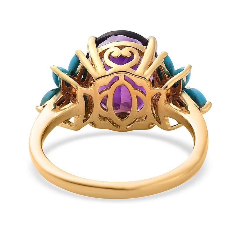 Premium Mashamba Amethyst and Sleeping Beauty Turquoise Ring in Vermeil Yellow Gold Over Sterling Silver (Size 10.0) 4.25 ctw