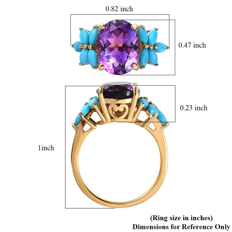 Premium Mashamba Amethyst and Sleeping Beauty Turquoise Ring in Vermeil Yellow Gold Over Sterling Silver (Size 10.0) 4.25 ctw