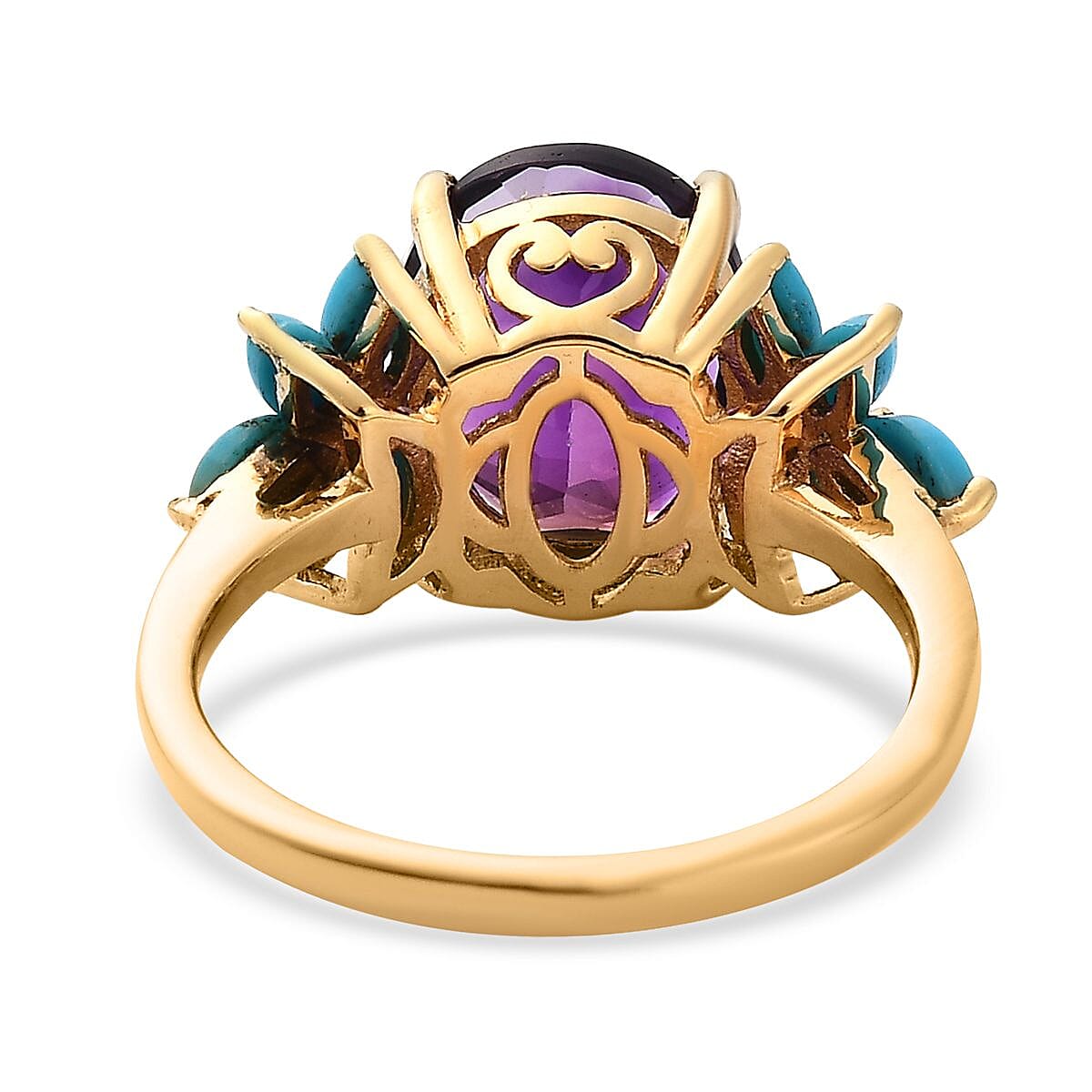 Premium Mashamba Amethyst and Sleeping Beauty Turquoise Ring in Vermeil Yellow Gold Over Sterling Silver (Size 6.0) 4.25 ctw image number 4