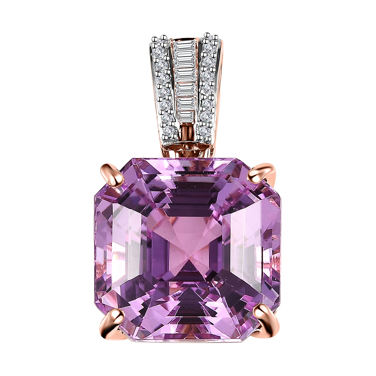 Certified and Appraised Iliana 18K Rose Gold AAA Patroke Kunzite and G-H SI Diamond Pendant 15.55 ctw image number 0