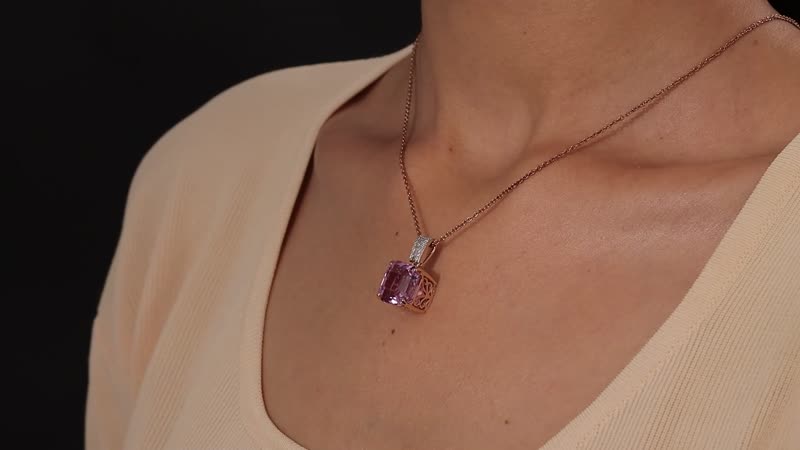 Iliana 18K Rose Gold AAA Patroke Kunzite and G-H SI Diamond Pendant without Chain 15.55 ctw