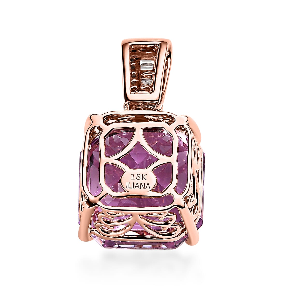 Iliana 18K Rose Gold AAA Patroke Kunzite and G-H SI Diamond Pendant without Chain 15.55 ctw