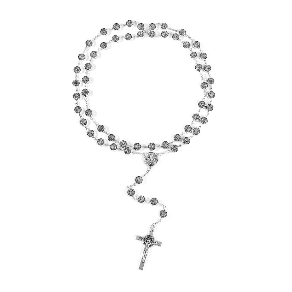 Cross Pendant Necklace 36 Inches in Silvertone image number 3