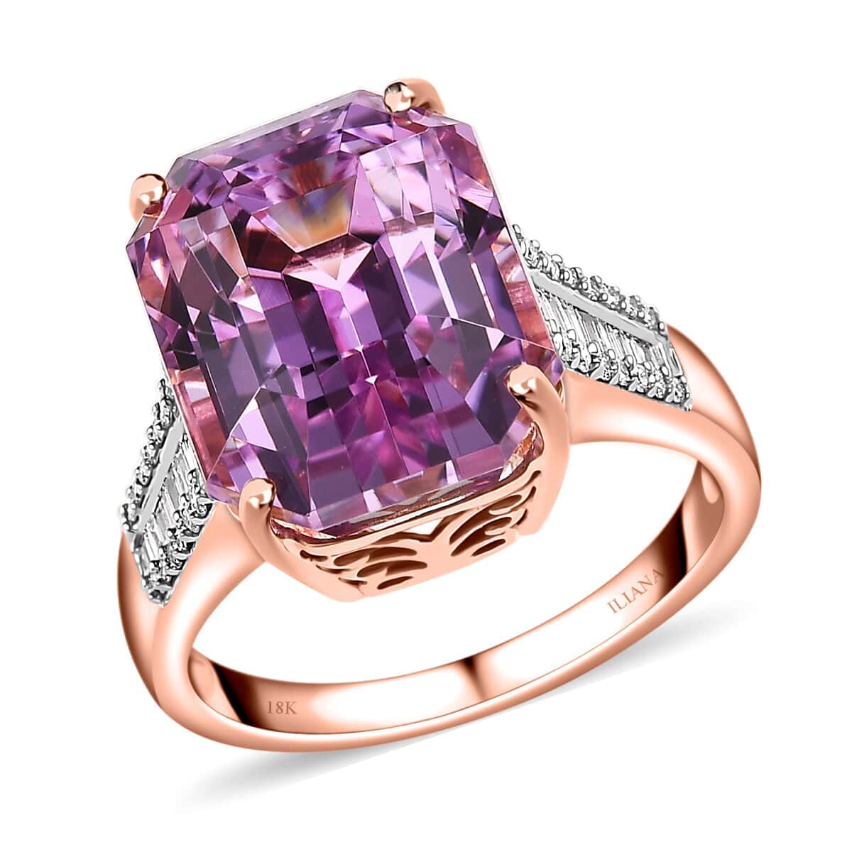 Certified and Appraised Iliana 18K Rose Gold AAA Patroke Kunzite, Diamond (G-H, SI) (0.28 cts) Ring (Size 10.0) (5.60 g) 12.75 ctw image number 0