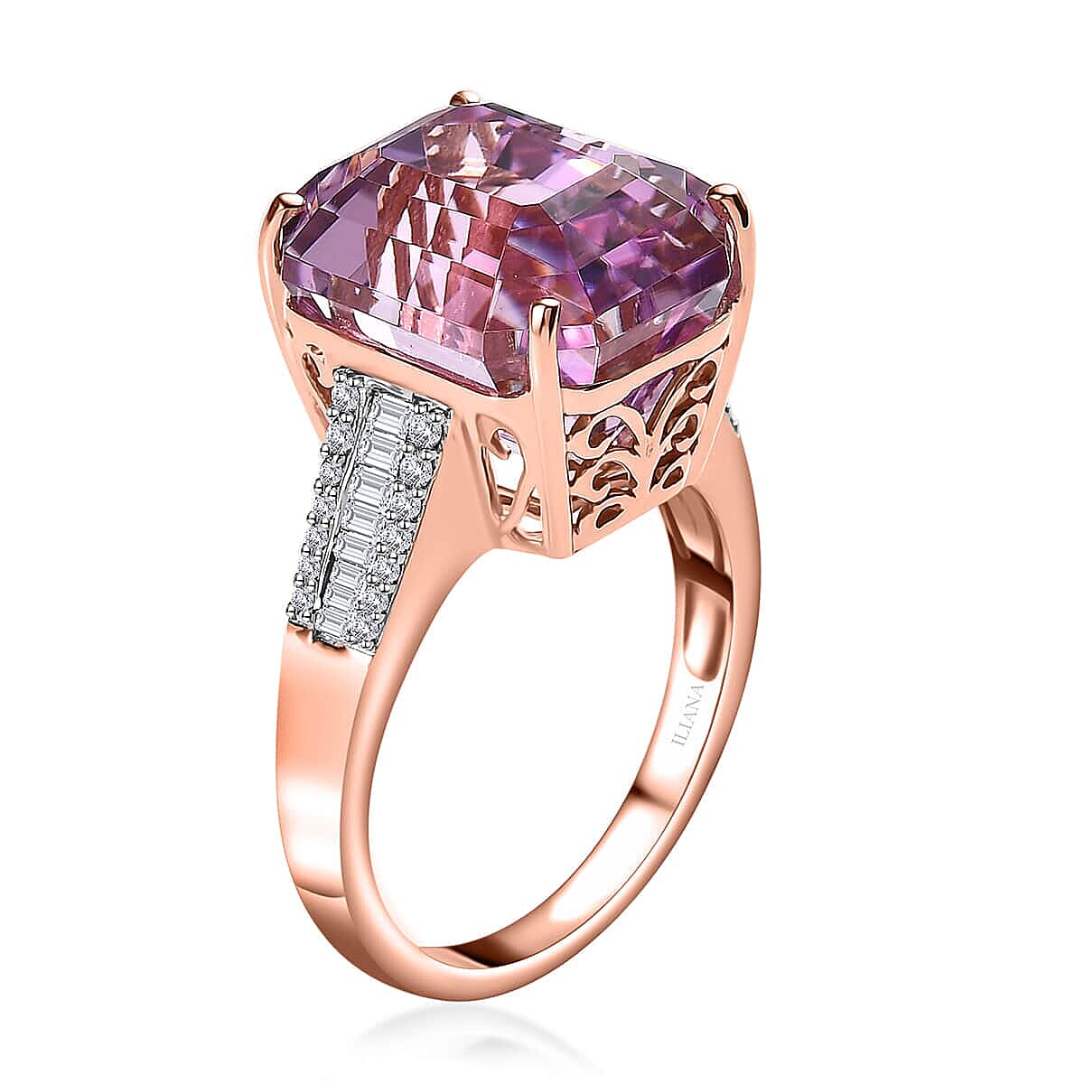 Certified and Appraised Iliana 18K Rose Gold AAA Patroke Kunzite and G-H SI Diamond Ring (Size 9.0) 5.60 Grams 12.75 ctw image number 3