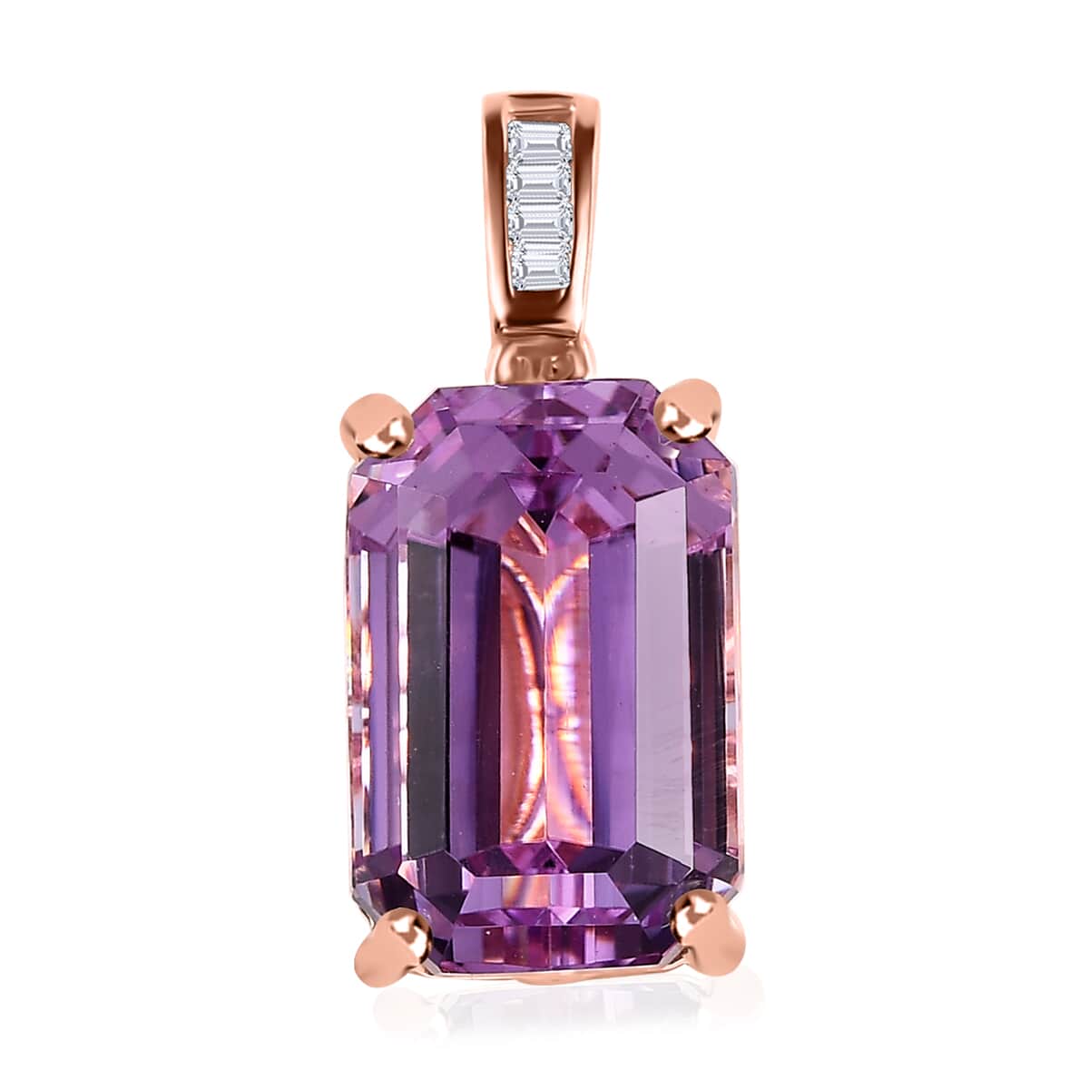 Luxoro 14K Rose Gold AAA Patroke Kunzite and G-H I3 Diamond Pendant 9.85 ctw image number 0