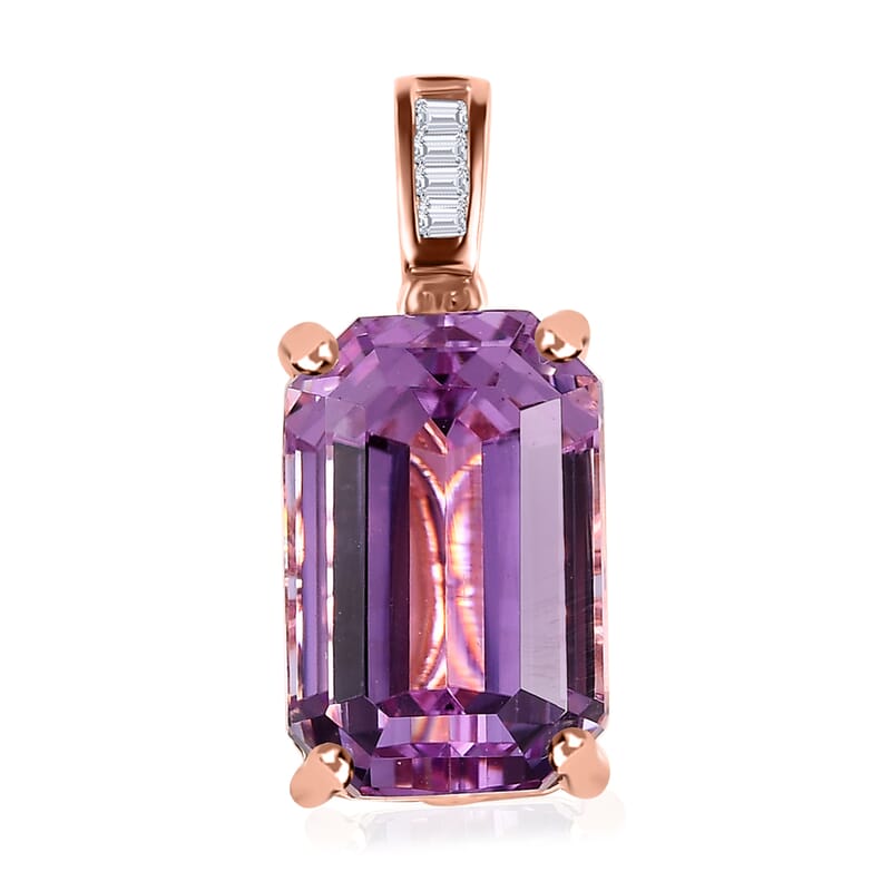Luxoro 14K Rose Gold AAA Patroke Kunzite and G-H I3 Diamond Pendant 9.85 ctw