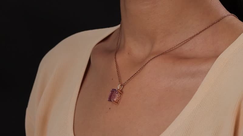 Luxoro 14K Rose Gold AAA Patroke Kunzite and G-H I3 Diamond Pendant 9.85 ctw